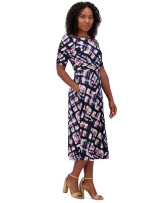 Jessica Howard Women's Printed Ruched-Sleeve Midi Dress