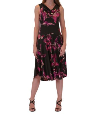 Robbie Bee - Petite Floral Cowlneck Sleeveless Midi Dress