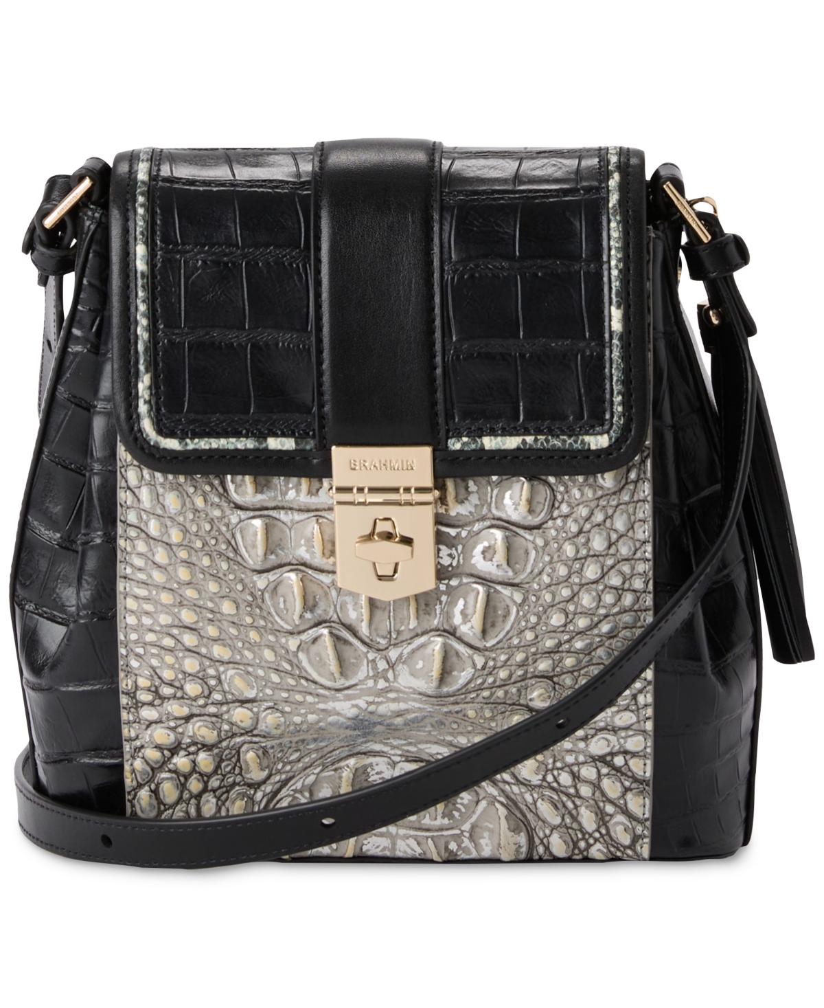 Brahmin Margo Croc Embossed Leather Crossbody Bag In Chrome
