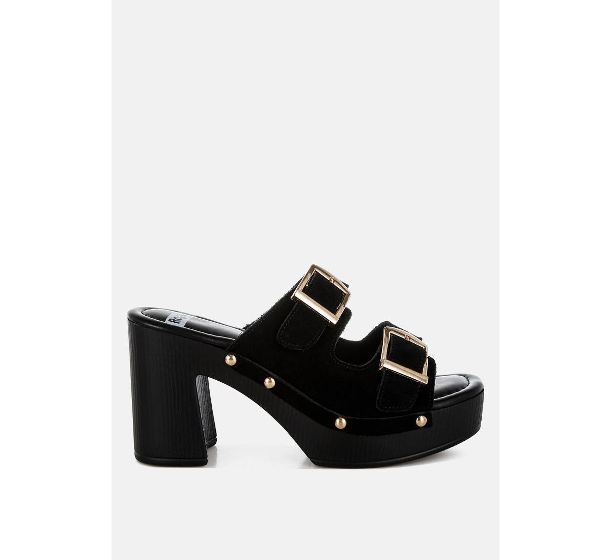 Zoane Studded Dual Buckle Platform Clogs - Black