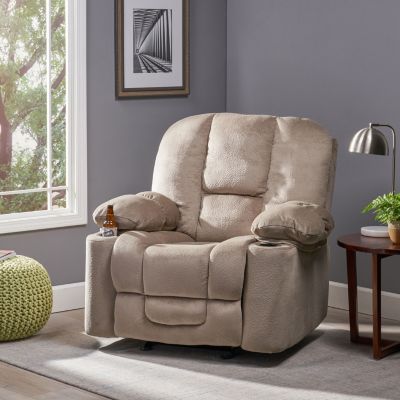  Large Size Skin-Friendly Fabric & Steel Frame Manual Recline, Dual Cup Holders, Overstuffed Comfort Recliner Chair