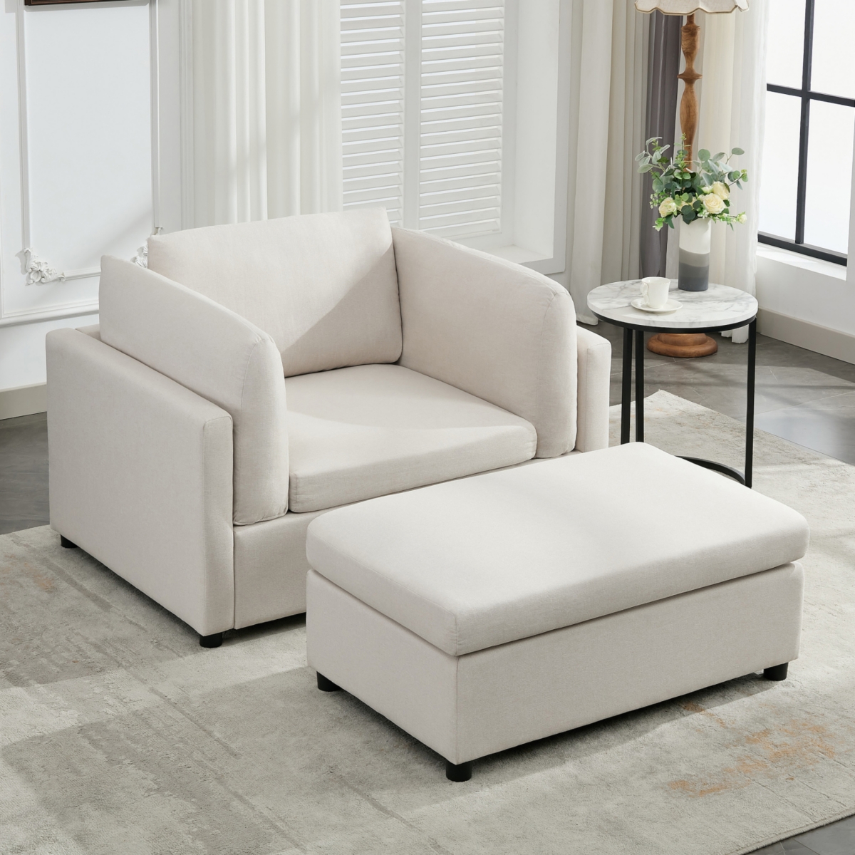 Streamdale Furniture Modern Oversized Armchair with Ottoman, Single Sofa with Lumbar Support, Accent Chair, Reading Chair for Bedroom, Living Room, Cr