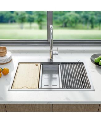 30" Brushed Nickel Topmount Kitchen Sink with Single-Tier Track, 16-Gauge Stainless Steel Single Bowl & Full Accessories for Home & Bar