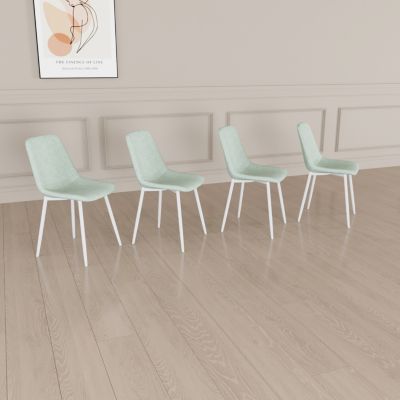 Set of 4 Light GreenModern Linen Dining Chairs