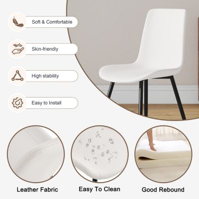 White Leather Dining Chair with Curved Cushion