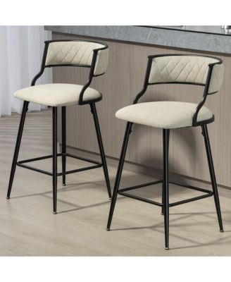 SET OF 2, 26" Counter height bar stools PU cover kitchen island counter bar stool with black powder coating base and footrest(Beige)