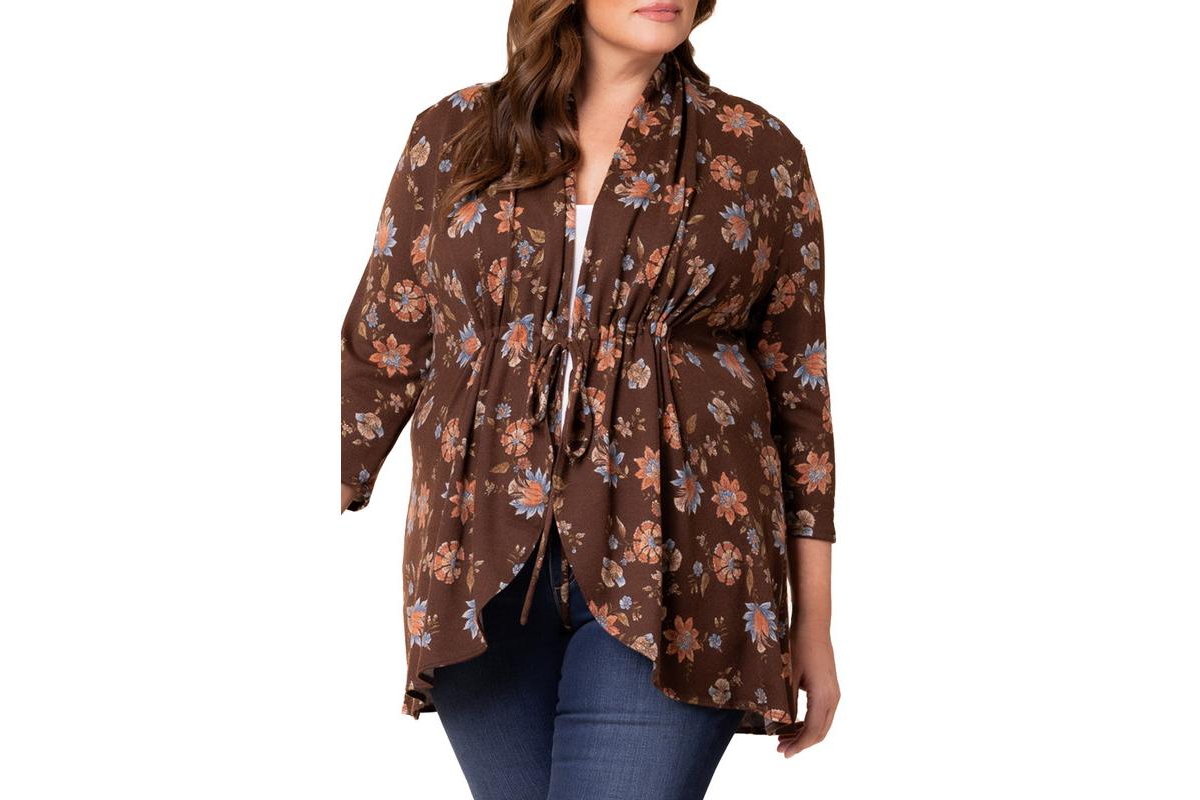 Kiyonna Plus Size Lori 3/4 Sleeve Cardigan with Drawstring Closure
