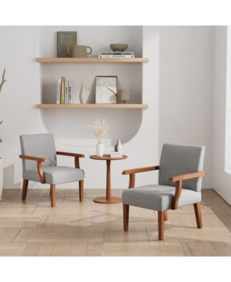 Fabric Accent Arm Chair Set of 2 with Round Wood Table