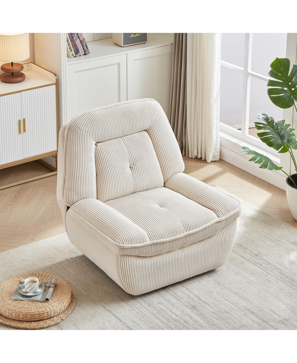 Streamdale Furniture 360 Degree Corduroy Swivel Upholstered Manual Recliner Chair, Theater Recliner Sofa, Nursery Glider Rocker for Living Room - Beig