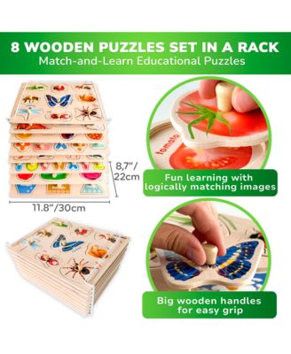8XSET Wooden Puzzles for Toddlers 2-4 with Rack - Alphabet, Numbers