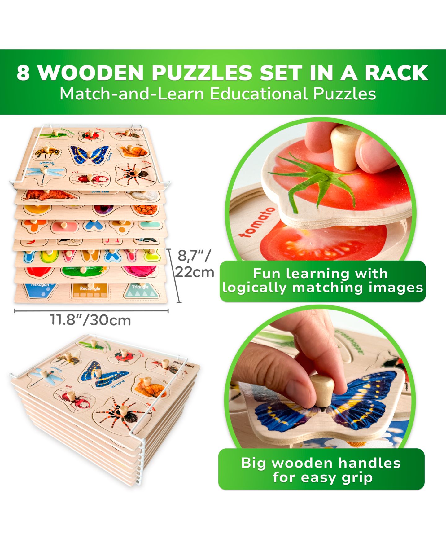 Детские игрушки Quokka Alphabet & Numbers Wooden Puzzles, 8-Piece Set, Ages 2-4 — фото 2