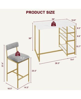 Set for 2  metal Kitchen Table Set with 2 Upholstered Chairs,3 Large Storage Shelves Dining Table
