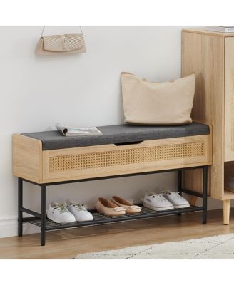 Natural Rattan 40in Storage Chest, Storage Bench Organizer for Entryway, Rectangular Bench Storage Rack