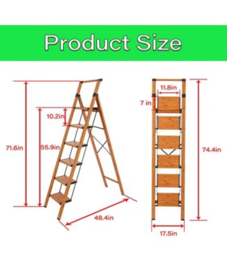 5 Step Ladder, 5 Step Stool Folding Step Stool with Handrails, Sturdy Step Stool for Adult, Gorilla Ladders 500LBS Capacity Sturdy& Portable Ladder for Home Kitchen Library Office