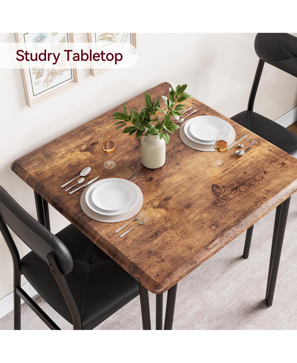 gaomon Dining Table for 2, Small Square kitchen Dinner Table Set for 2,Space Saving Wood Modern Dinette With Upholstered,3 Piece