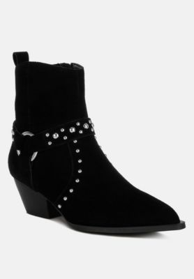 Womens Rodeo Studded Suede Ankle Boots