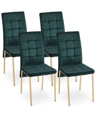 Green Velvet High Back Nordic Dining Chair Modern Fabric Chair with Golden Color Legs, Set Of 4