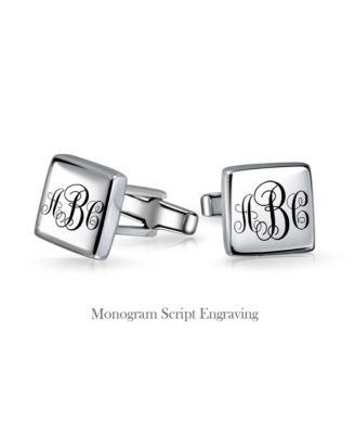 Initial Geometric Solid Flat Square .925 Sterling Silver Shirt Cufflinks Cuff Links Executive Gift Hinge Bullet Back