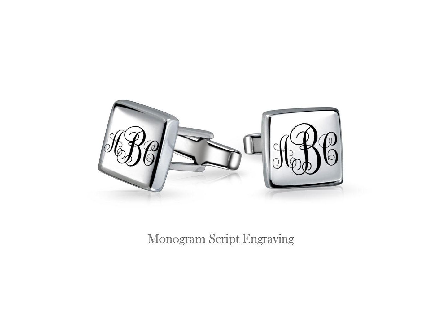 Мужские запонки Bling Jewelry Timeless Solid Flat Square Cufflinks .925 Sterling Silver Hinge Back, цвет: Серебряный — фото 4