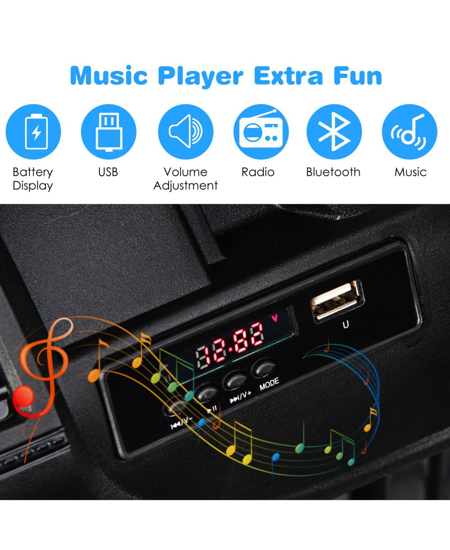 Детская игрушка HONGGE 12V Kids Ride-On Jeep with Remote Control and Music Player, Ages 3+ — фото 8
