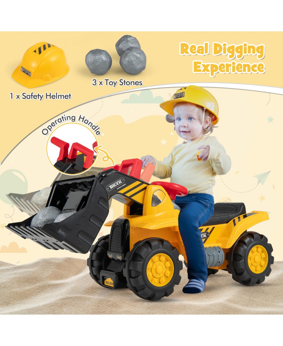 Hongge Kids Ride On Bulldozer Toy Play Truck with Adjustable Bucket Aged 3+ Years Old