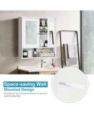 Bathroom Wall Mount Mirror Cabinet Organizer-White