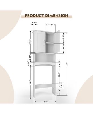 23.62 in. W x 65.39 in. H x 8.27 in. D Over The Toilet Storage with Adjustable Shelves for Bathroom and Laundry