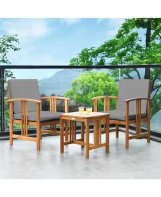 3PC Solid Wood Outdoor Patio Sofa Furniture Set-Gray