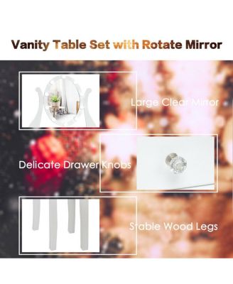 10 Dimmable Lights Vanity Table Set with Lighted Mirror and Cushioned Stool