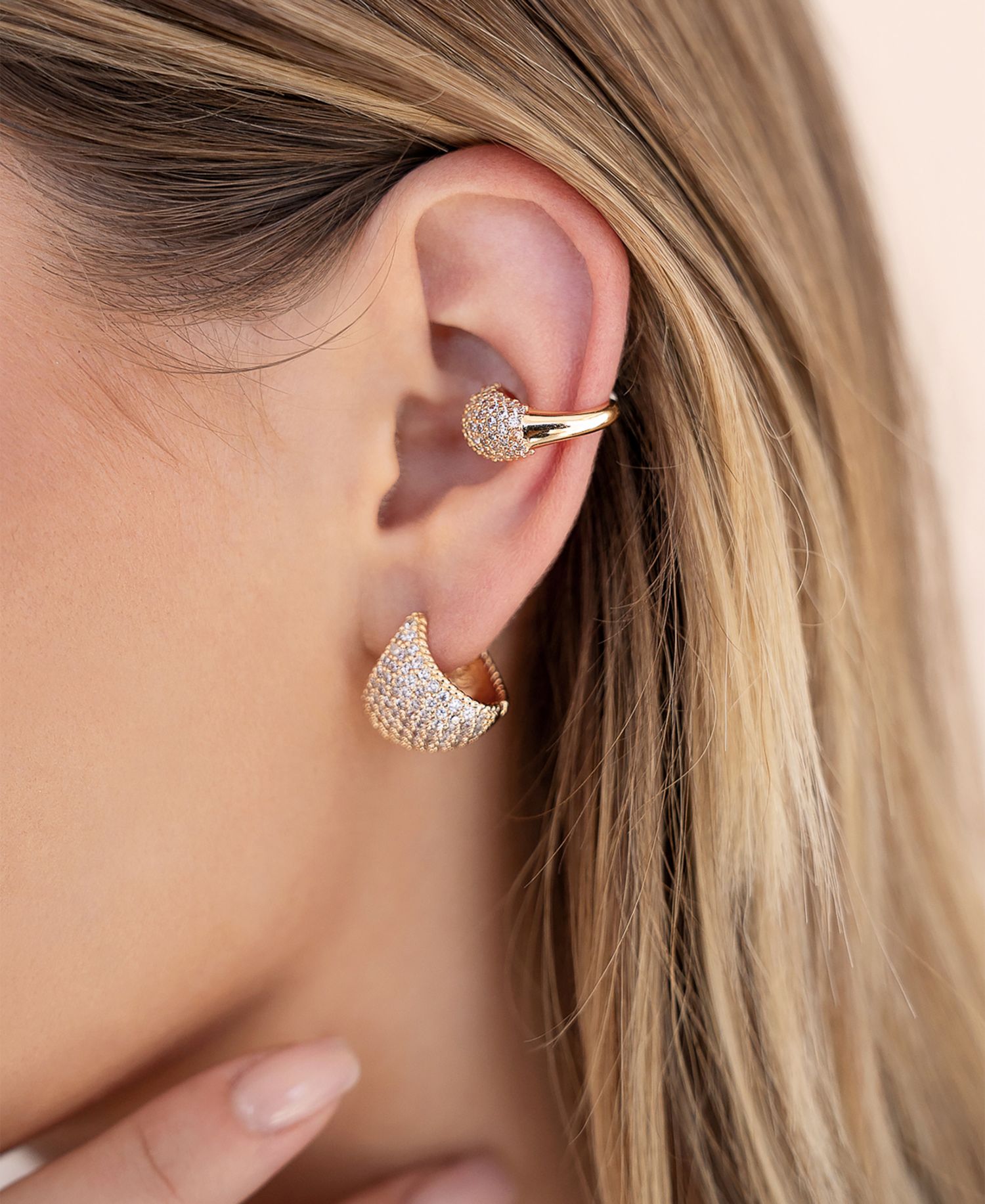 Pave Encrusted Huggies Hoops Earrings