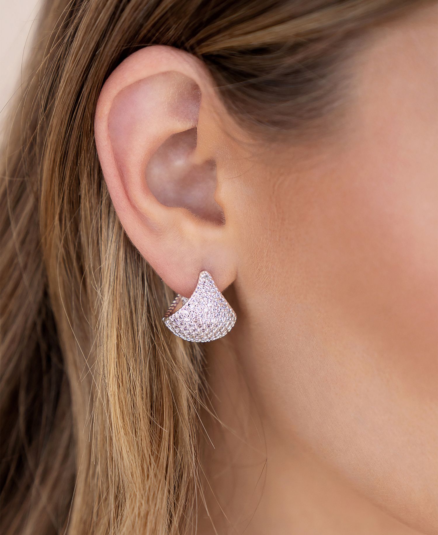 Pave Encrusted Huggies Hoops Earrings