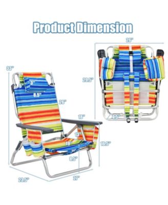 4-Pack 5-Position Outdoor Folding Backpack Beach Reclining Chair with Pillow-Yellow