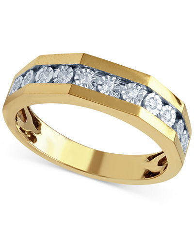 Beautiful Beginnings Men's Diamond Wedding Ring (1/8 ct. t.w.) in 14k Yellow Gold