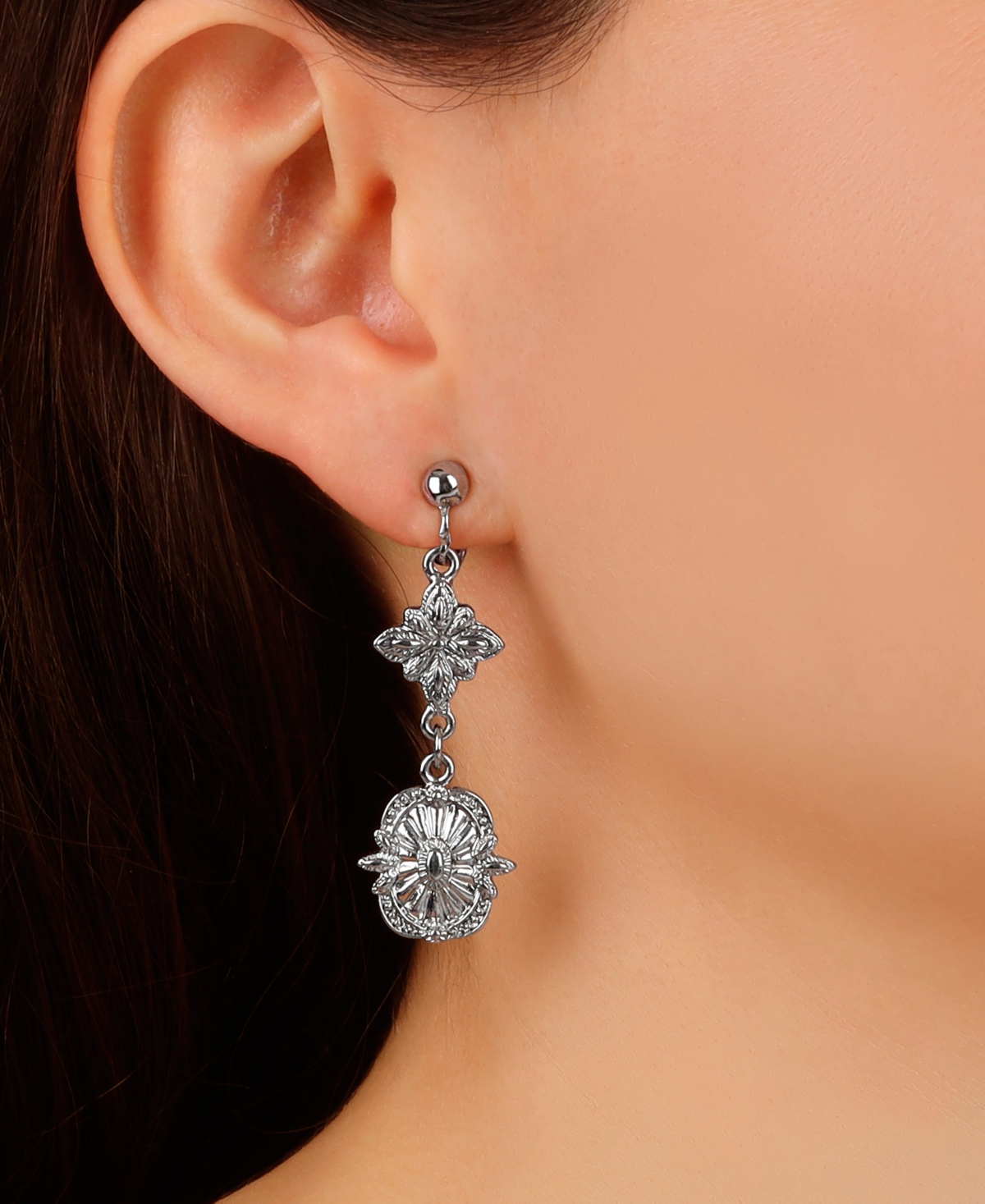 2028 Silver-tone Double Drop Clip Earrings In Gray