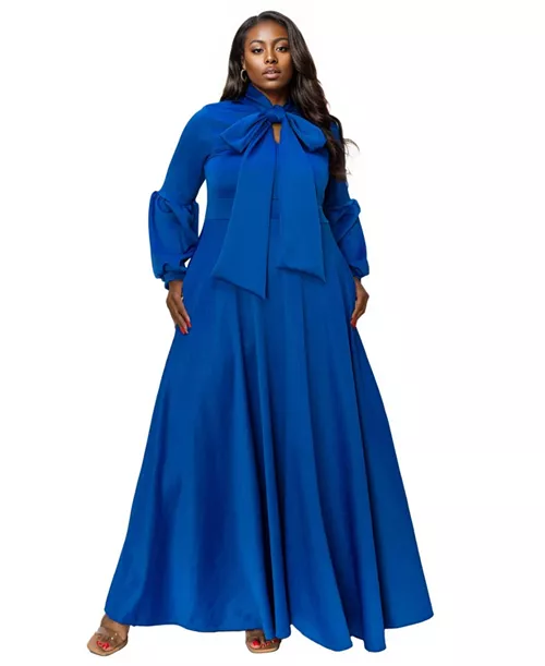 plus size bella donna dress with ribbon and bishop sleeves