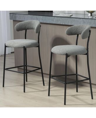 26" Counter height bar stools Teddy fabric cover kitchen island counter bar stool with black powder coating base and footrest(Grey)