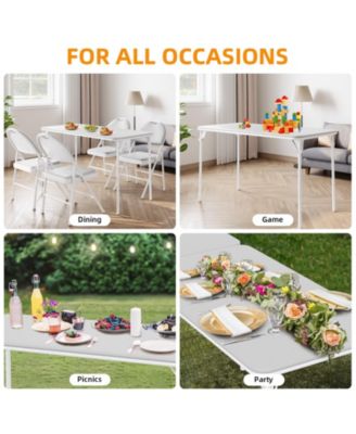 Folding PU Leather Table – Portable Rectangle Card Table with Sturdy Metal Frame