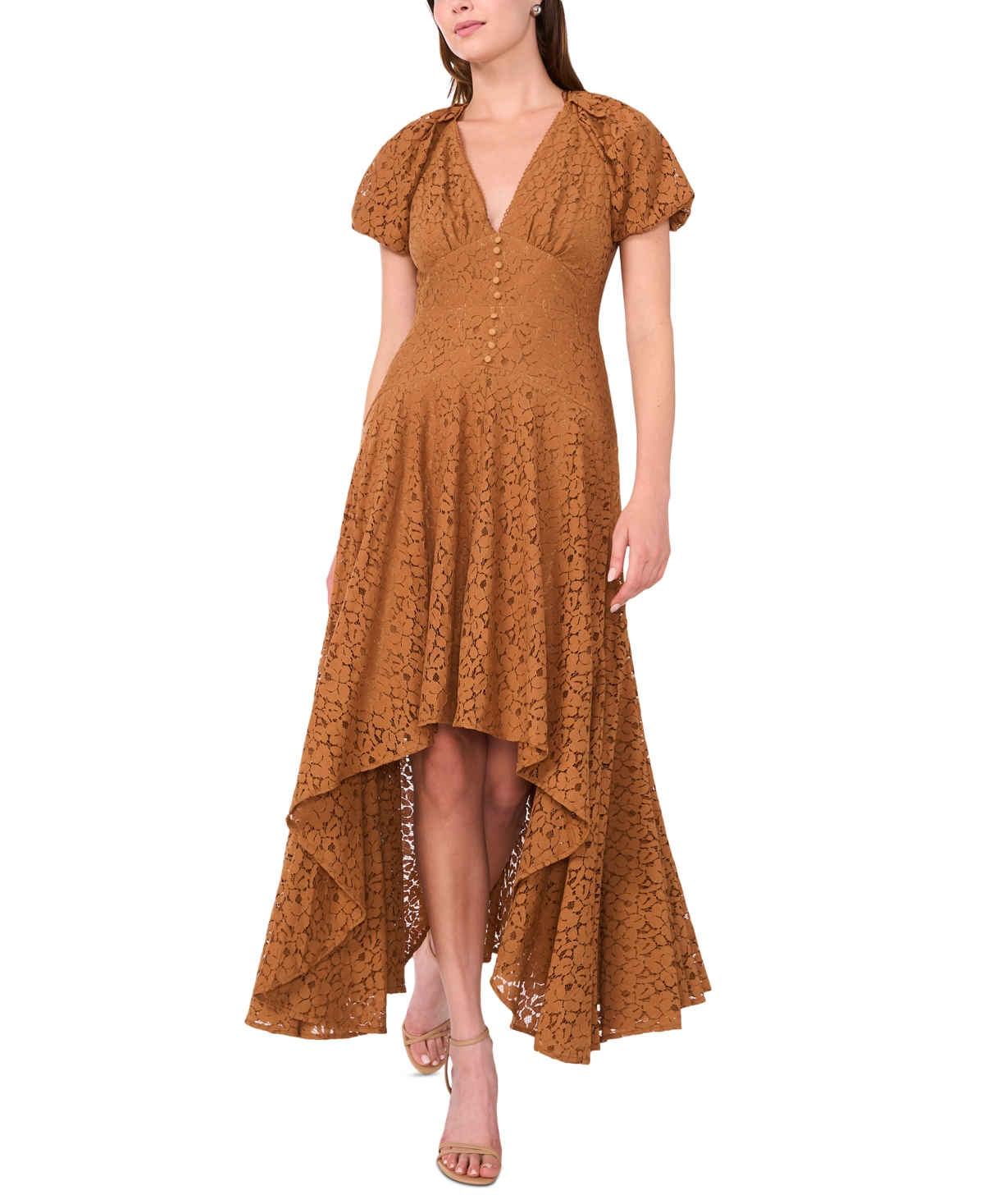 Women's V-Neck Lace High-Low Fit & Flare Dress - Carmel Cafe