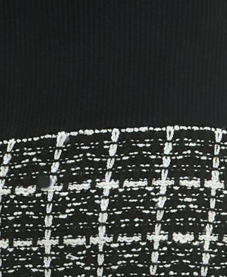 Juniors' Combo Tweed-Skirt Long-Sleeve Sweater Dress