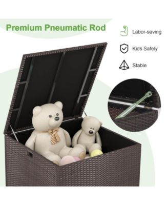 72 Gallon Rattan Outdoor Storage Box with Zippered Liner and Solid Pneumatic Rod