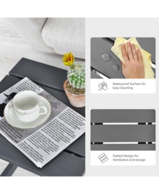 15 Inch Patio Square Wooden Slat End Side Coffee Table for Garden-Gray