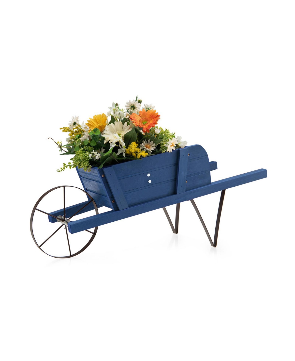 Wooden Wagon Planter with 9 Magnetic Accessories for Garden Yard-Blue - Blue