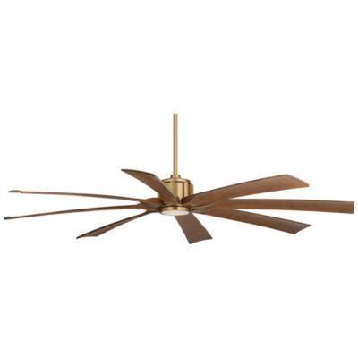 70" Defender Indoor Outdoor Ceiling Fan 8 Blade LED Light Remote Control Soft Brass Motor Koa Finish Blades Damp Rated