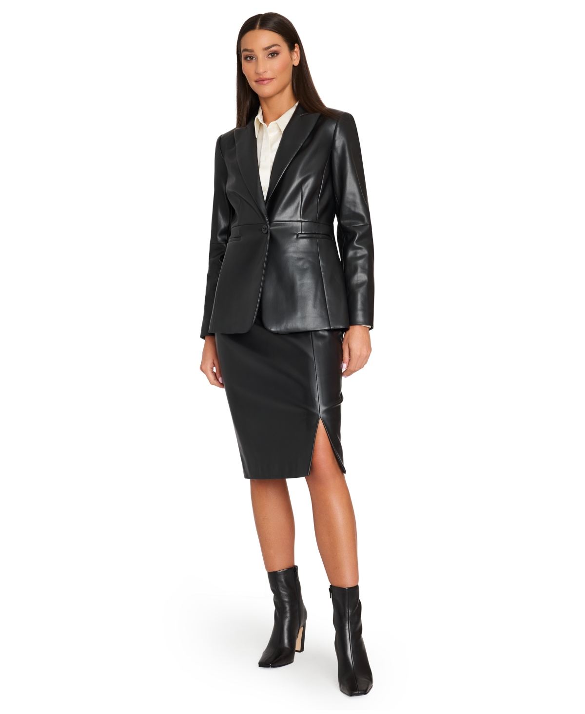 Tahari Asl Women's Faux-Leather Boyfriend Jacket