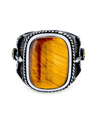 Natural Brown Tiger Eye Archery Bow Arrow Ring Sterling Silver