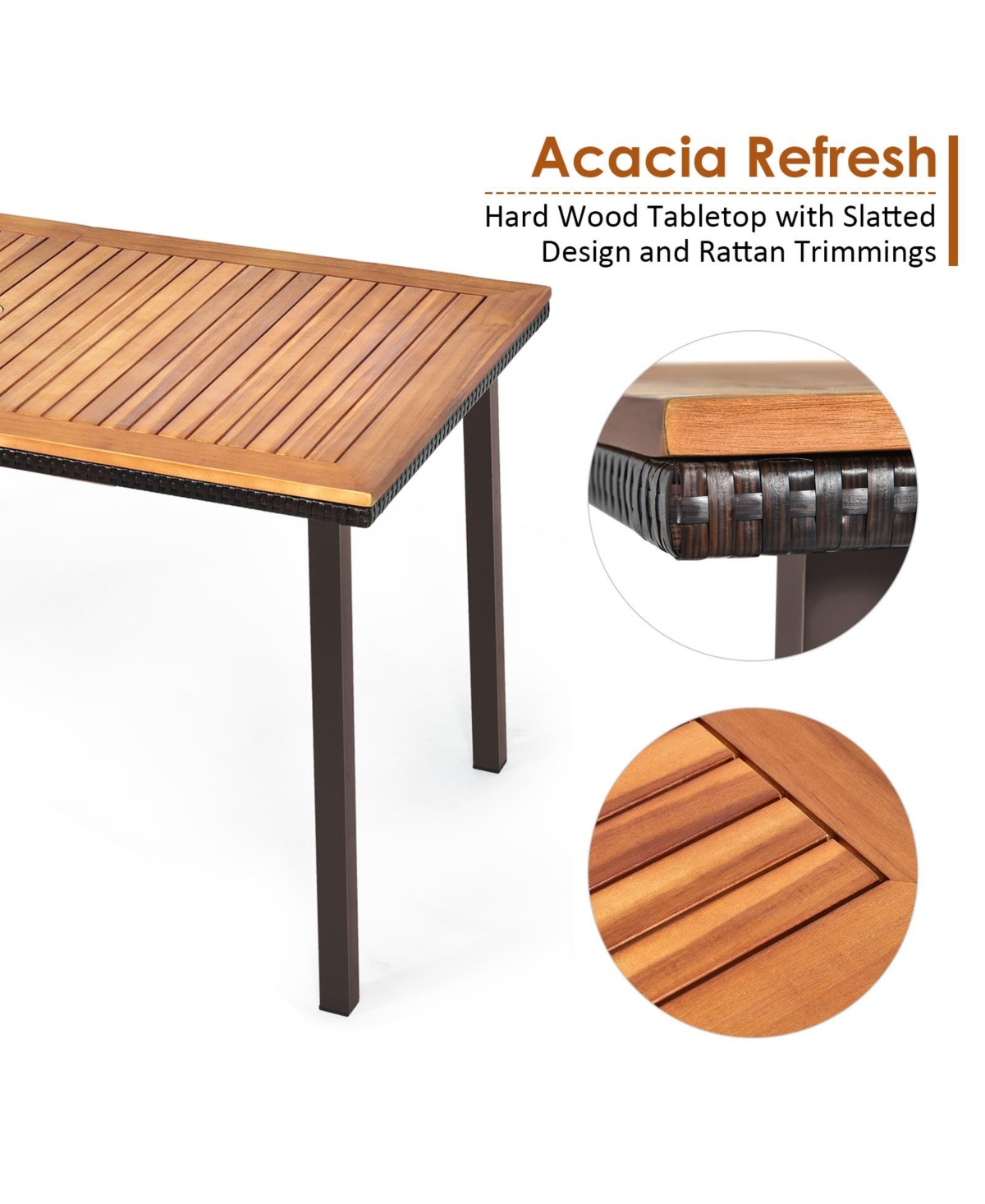 Sugift Patio Acacia Dining Table with Umbrella Hole
