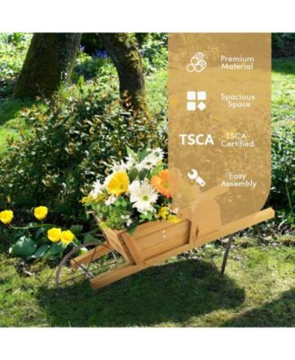 Wooden Wagon Planter with 9 Magnetic Accessories for Garden Yard