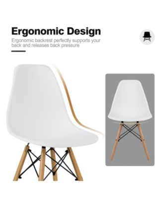 Set of 4 Modern Armless Dining Chairs Plastic Chairs with Wood Legs-White