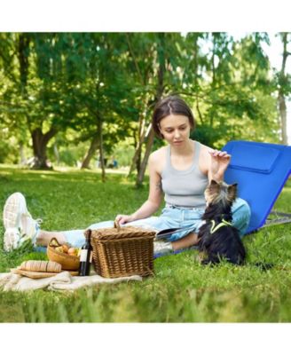 3 Pieces Beach Lounge Chair Mat Set 2 Adjustable Lounge Chairs with Table Stripe-Blue