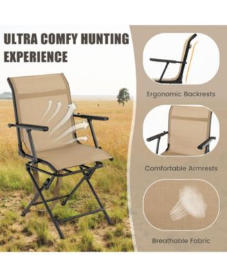 Foldable Swivel Patio Chair with Armrest and Mesh Back-Coffee